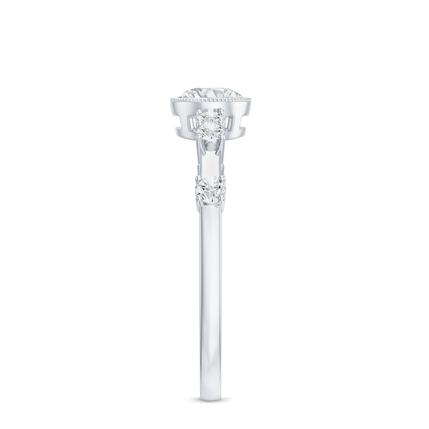 5mm Round Certified Moissanite Solitaire Engagement Ring in Bezel Setting