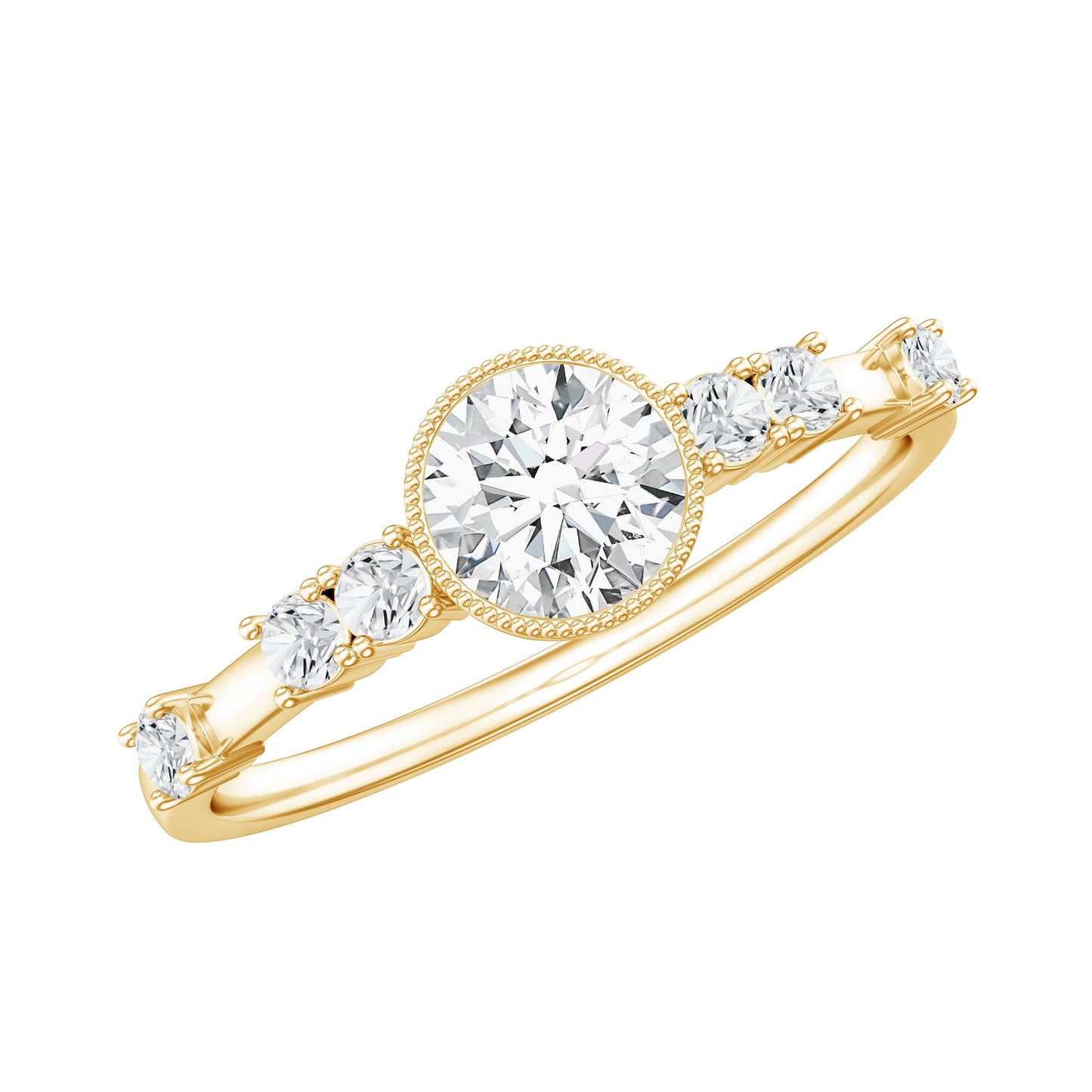 5mm Round Certified Moissanite Solitaire Engagement Ring in Bezel Setting