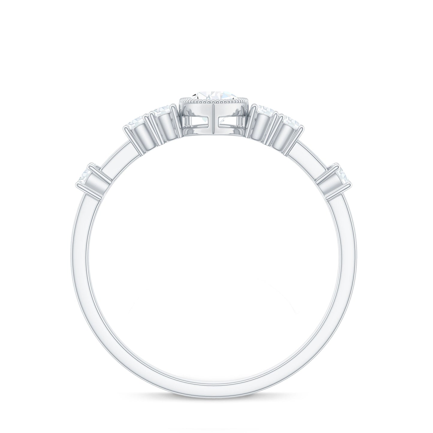 5X7mm Pear Cut Moissanite Solitaire Engagement Ring with Beaded Details