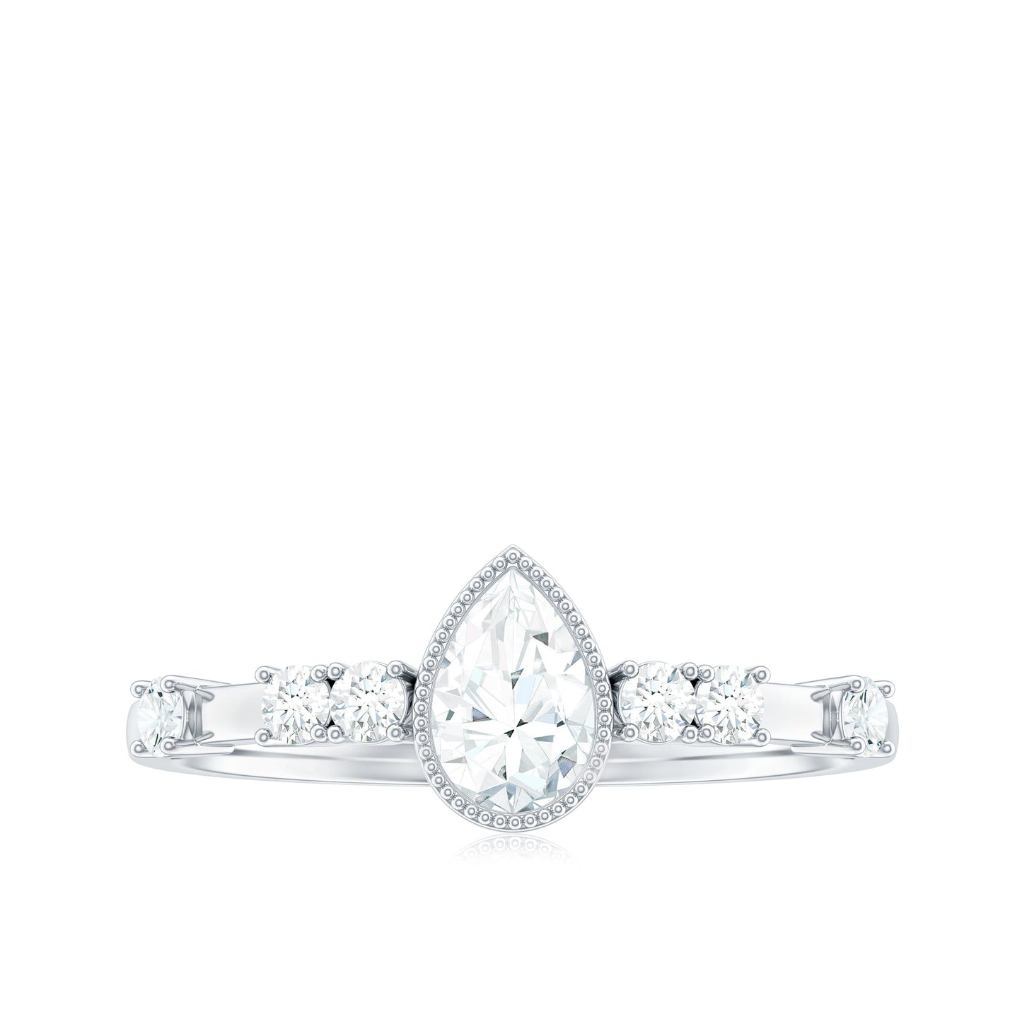5X7mm Pear Cut Moissanite Solitaire Engagement Ring with Beaded Details