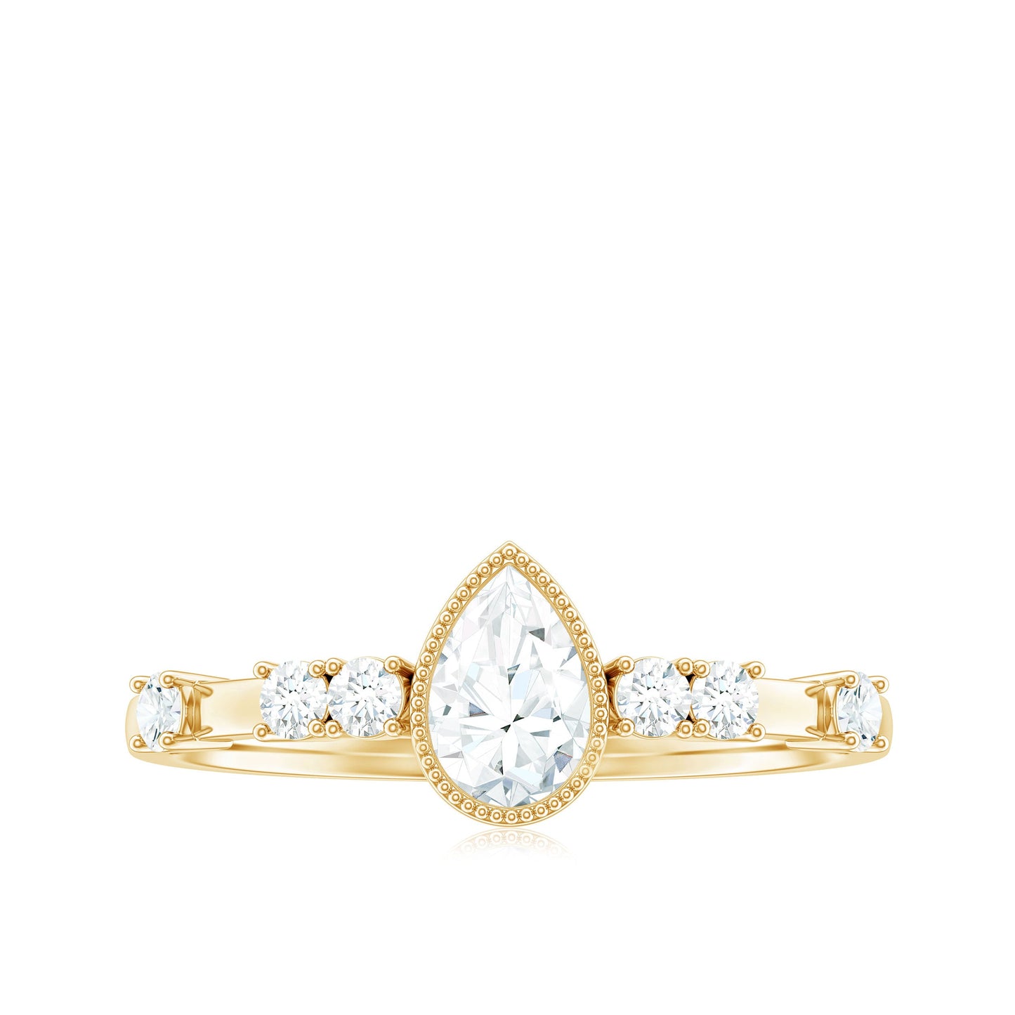 5X7mm Pear Cut Moissanite Solitaire Engagement Ring with Beaded Details