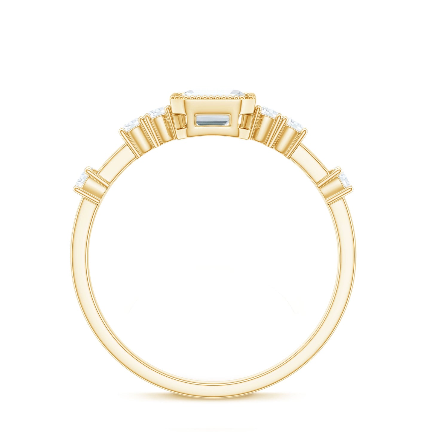 Womens Moissanite 6X8 mm Emerald Cut Engagement Ring in Bezel Setting