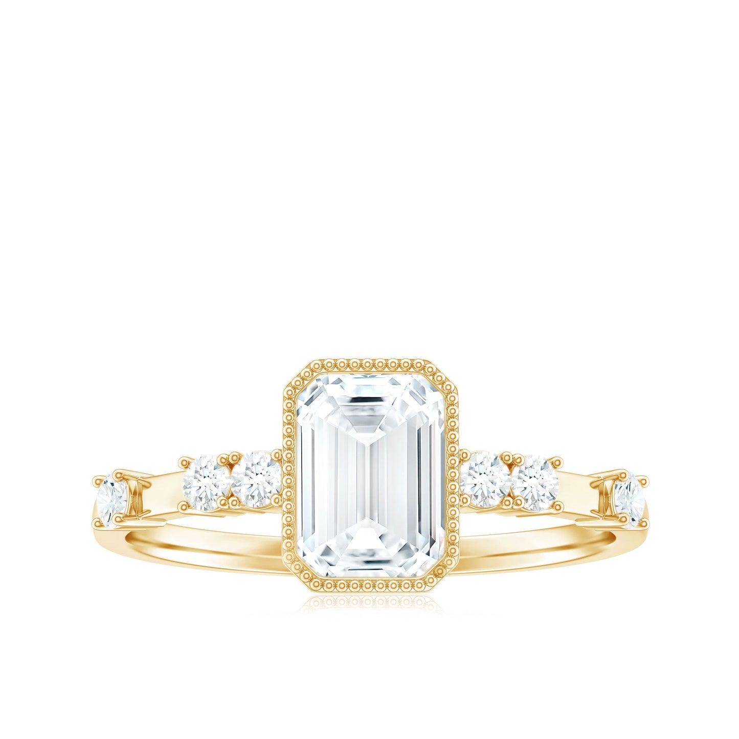 Womens Moissanite 6X8 mm Emerald Cut Engagement Ring in Bezel Setting