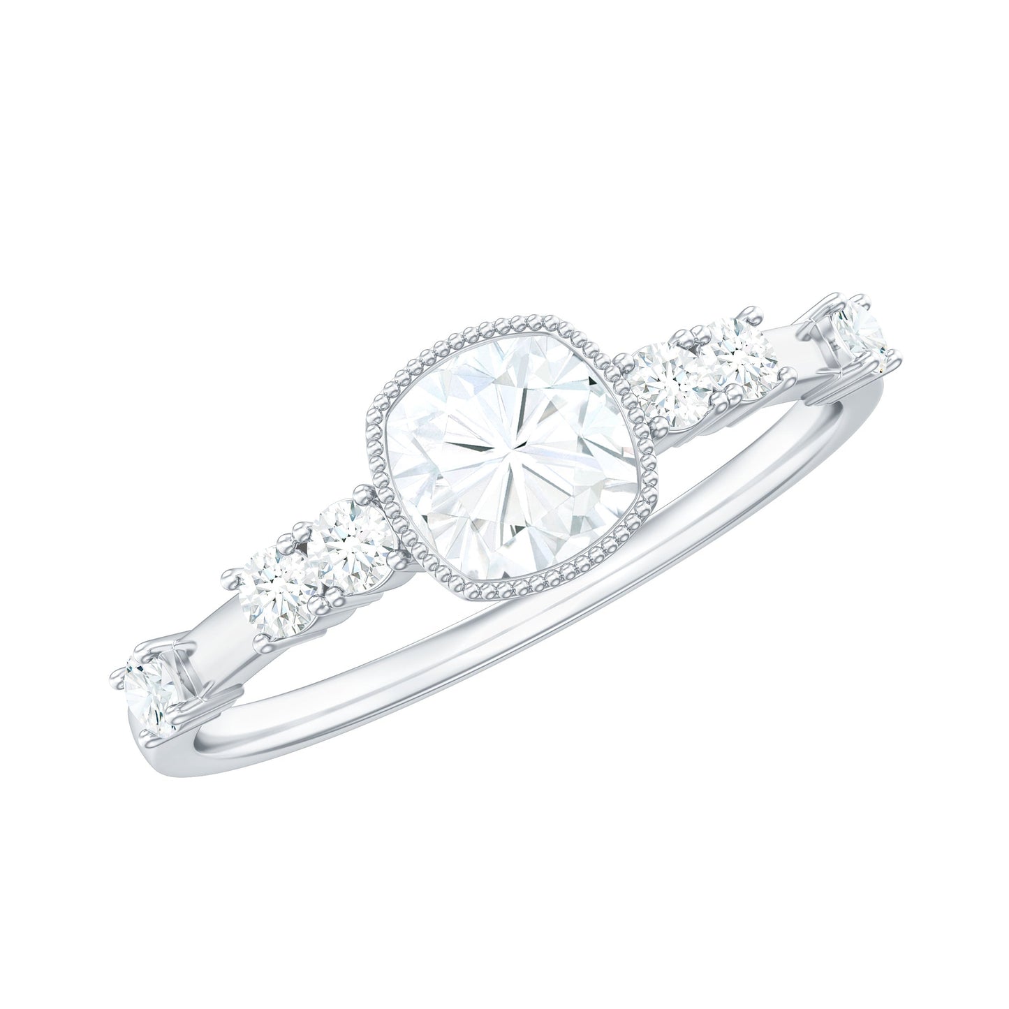 6mm Cushion Cut Moissanite Solitaire Engagement Ring in Bezel Setting
