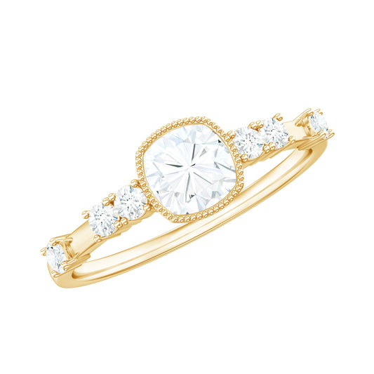 6mm Cushion Cut Moissanite Solitaire Engagement Ring in Bezel Setting
