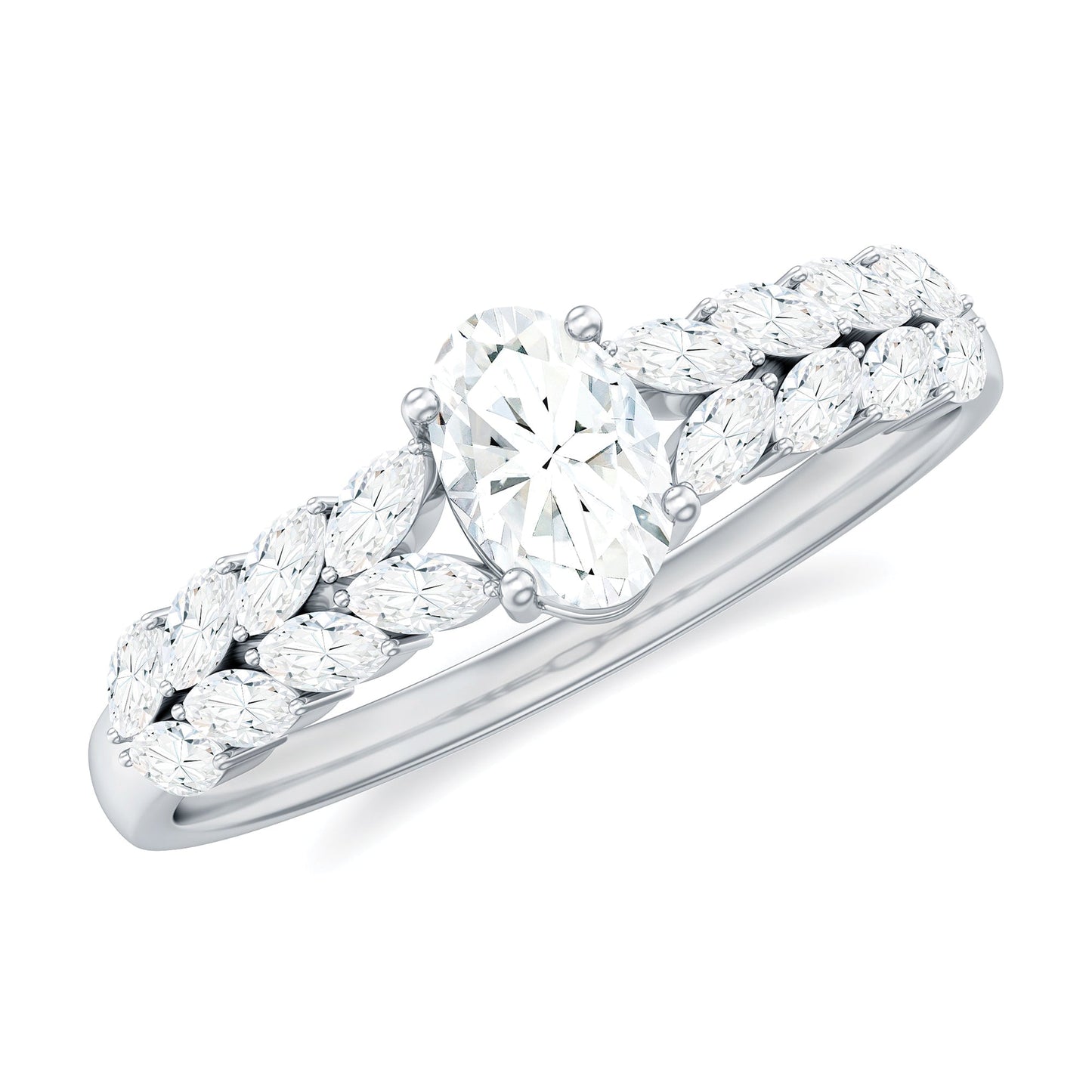 4x6mm Oval Cut Certified Moissanite Engagement Split Shank Ring
