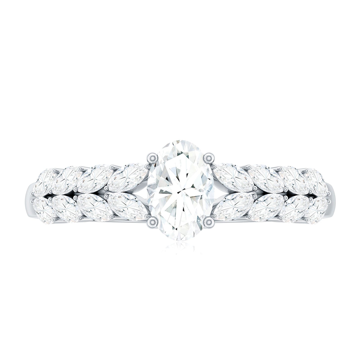 4x6mm Oval Cut Certified Moissanite Engagement Split Shank Ring