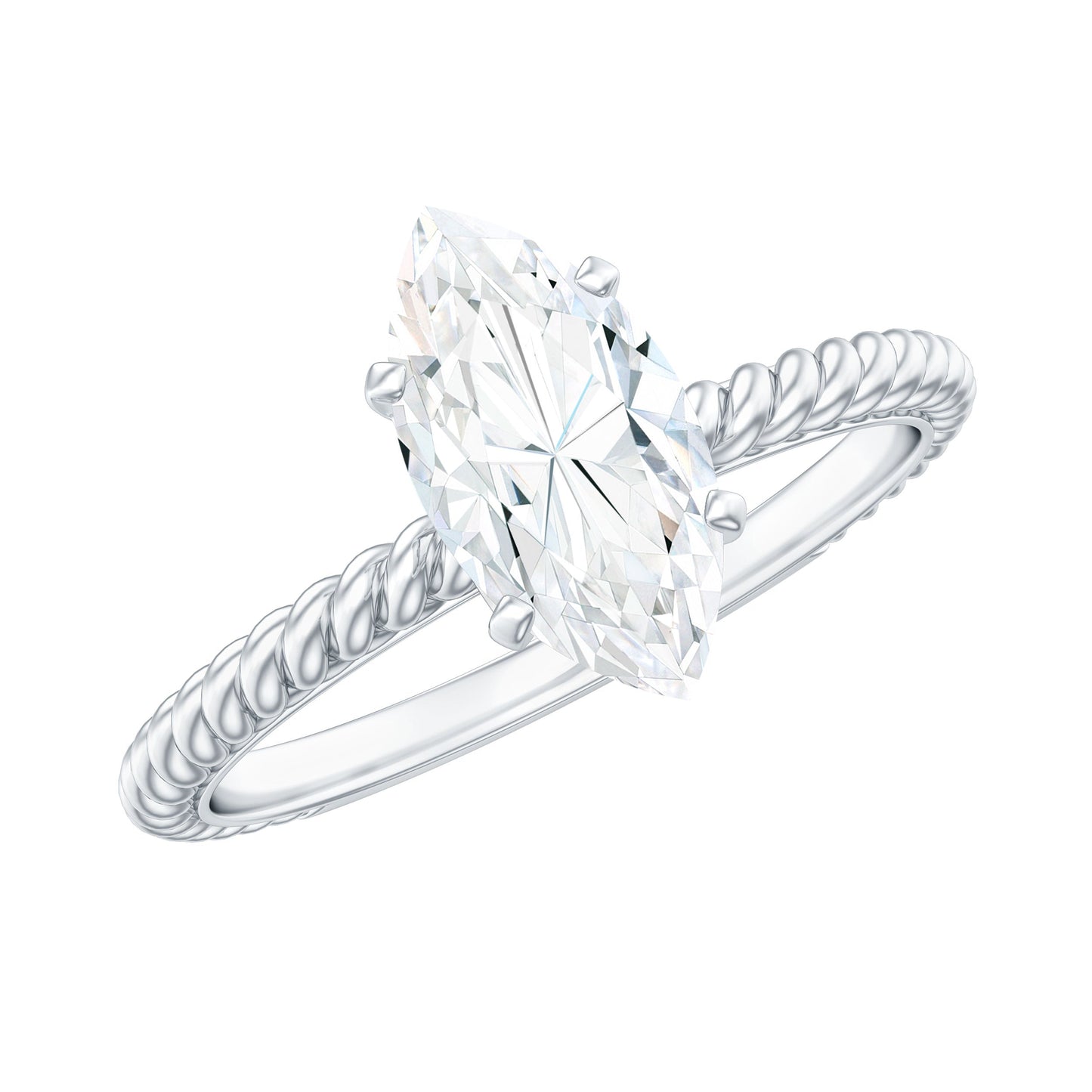 5X10mm Marquise Cut Moissanite Solitaire Engagement Ring with Twisted Rope Shank