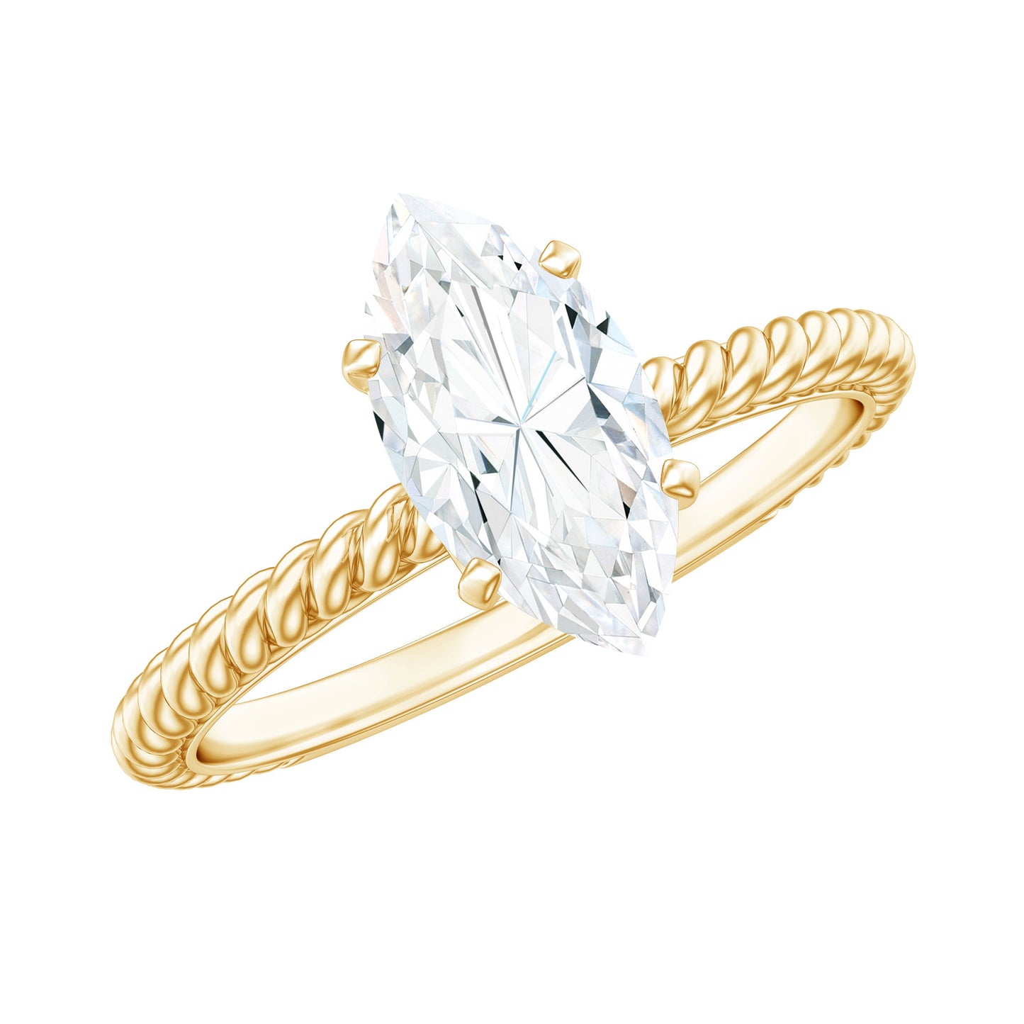 5X10mm Marquise Cut Moissanite Solitaire Engagement Ring with Twisted Rope Shank