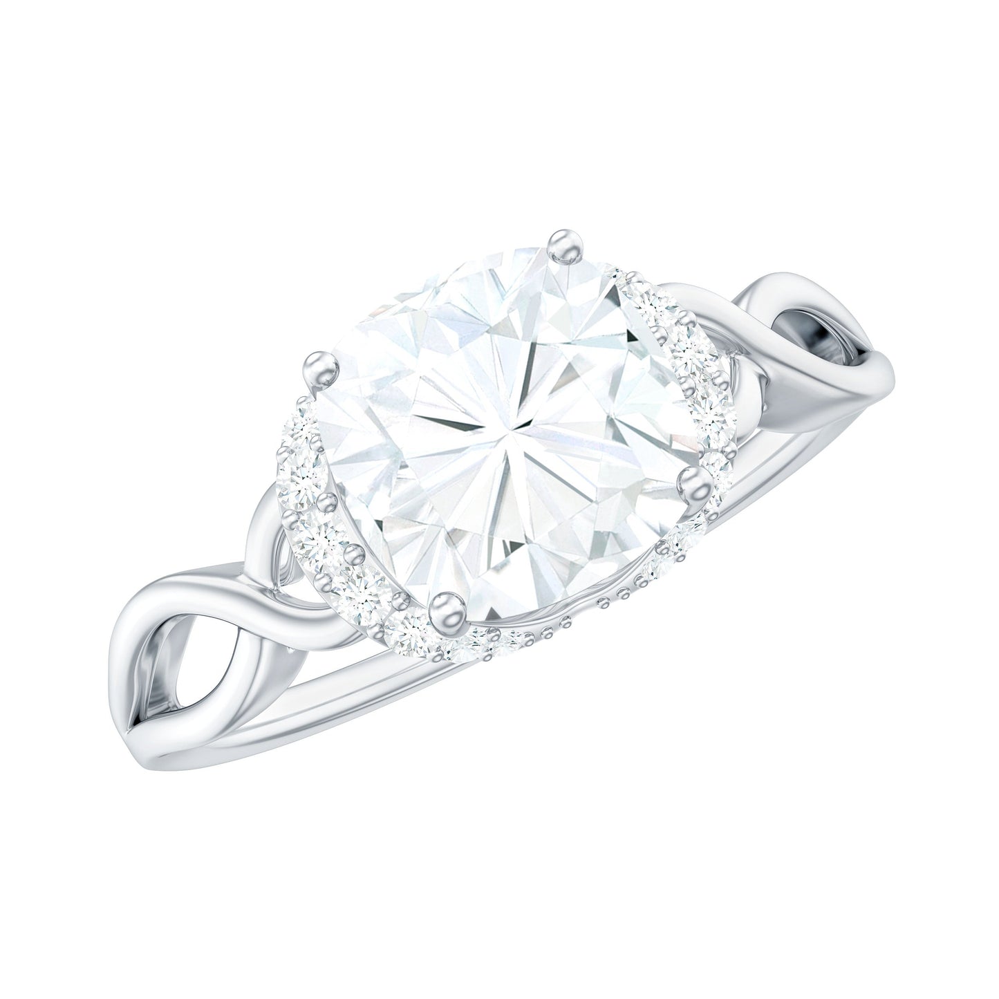 3.25ct Cushion Cut Moissanite Solitaire Engagement Ring with Infinity Shank