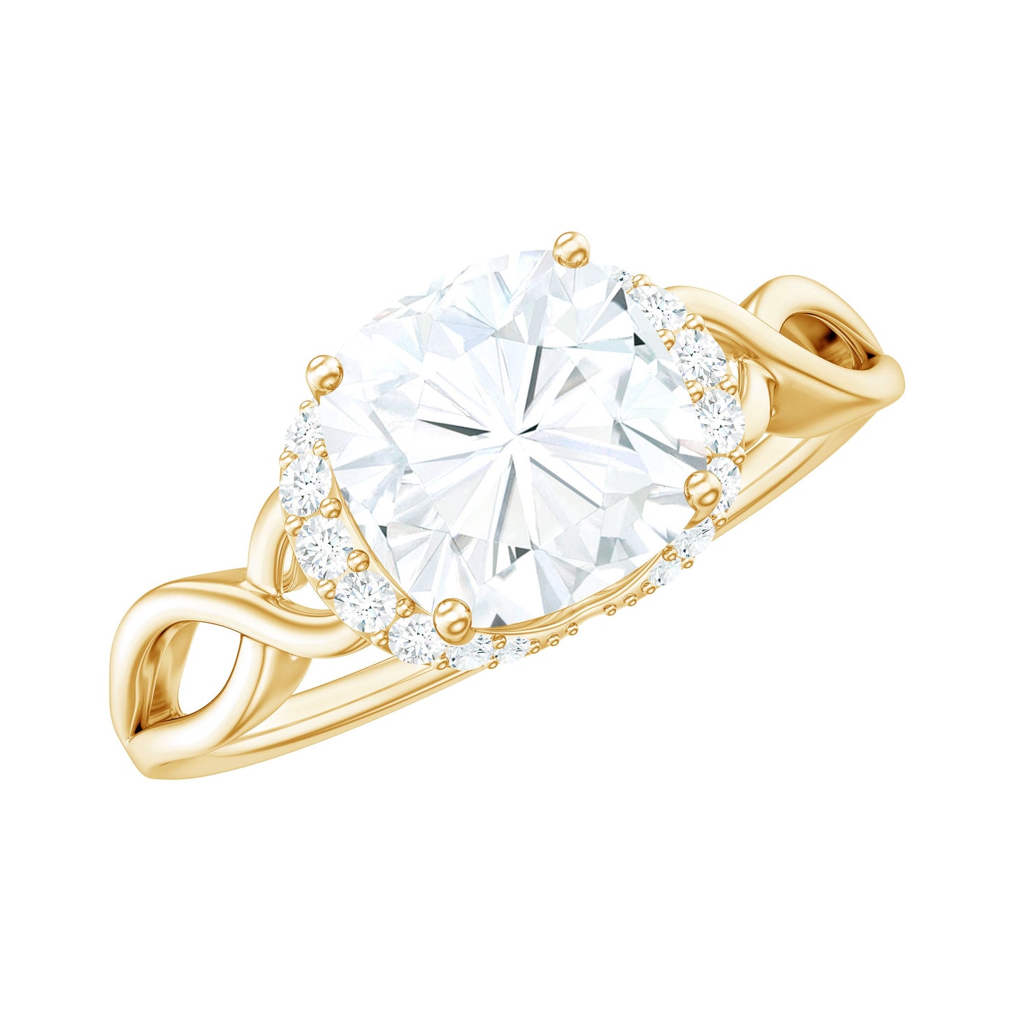 3.25ct Cushion Cut Moissanite Solitaire Engagement Ring with Infinity Shank