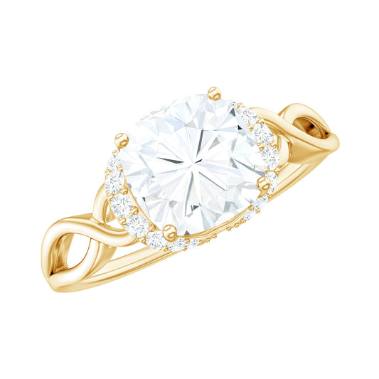 3.25ct Cushion Cut Moissanite Solitaire Engagement Ring with Infinity Shank
