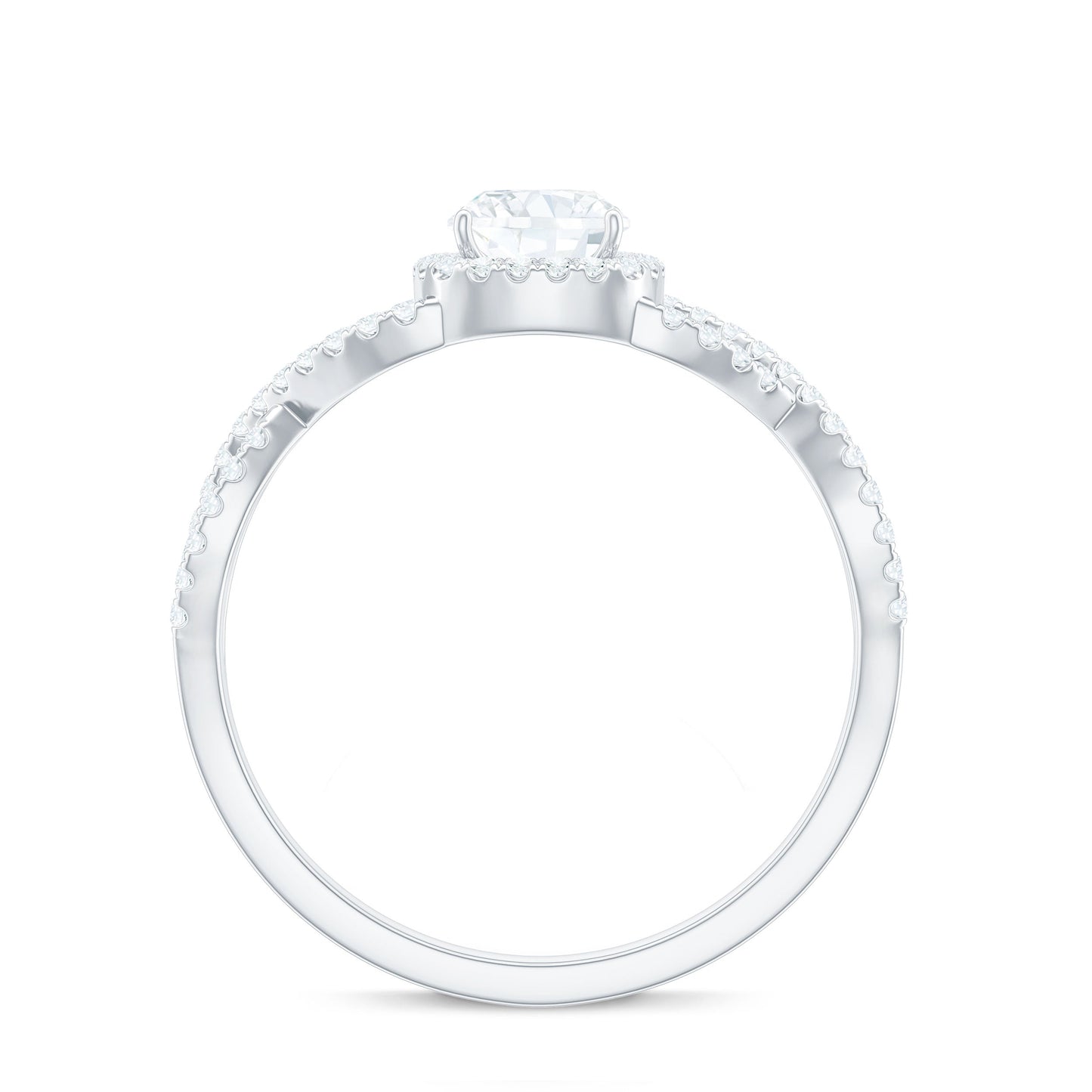 6mm Cushion Cut Moissanite Halo Engagement Ring with Crossover Shank