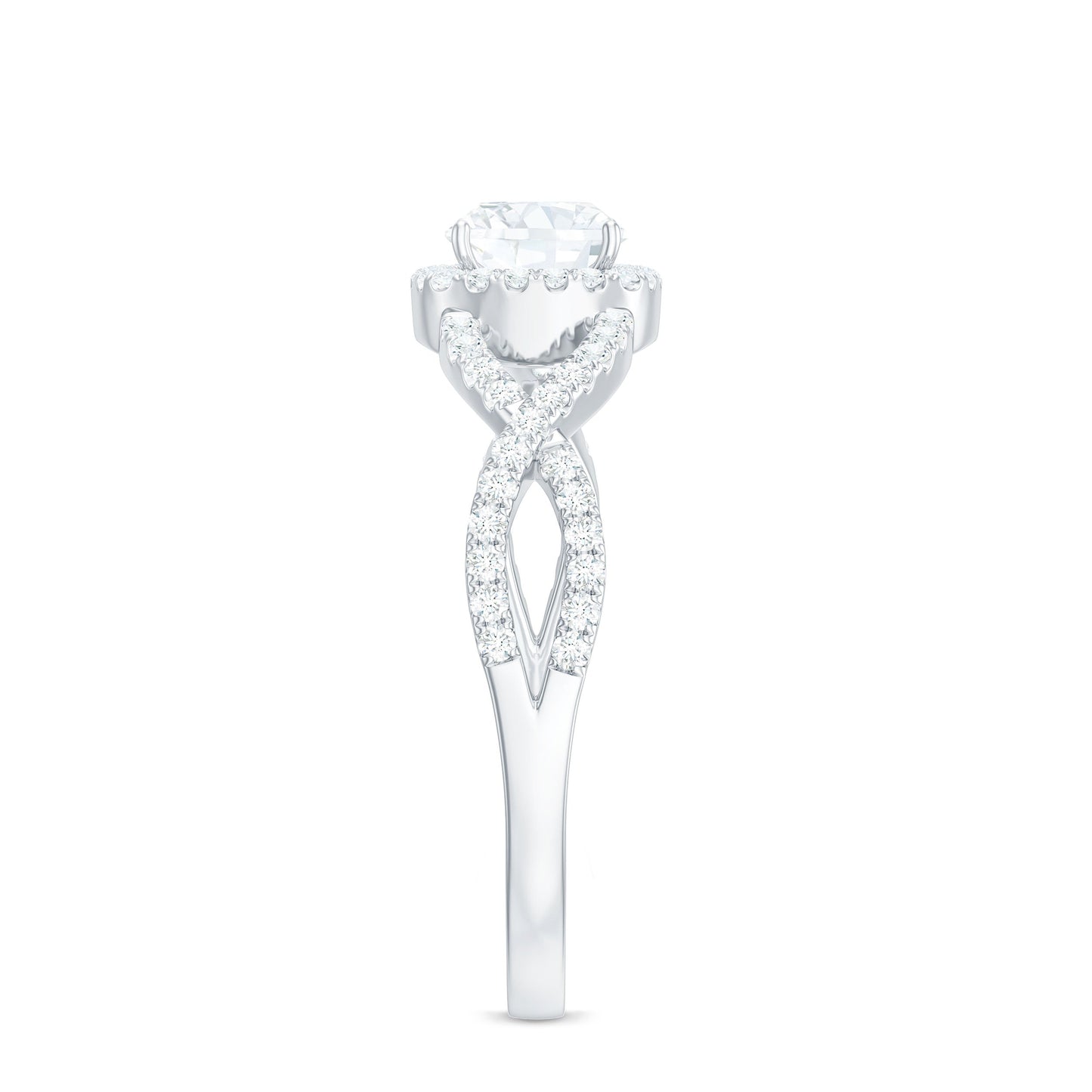 6mm Cushion Cut Moissanite Halo Engagement Ring with Crossover Shank