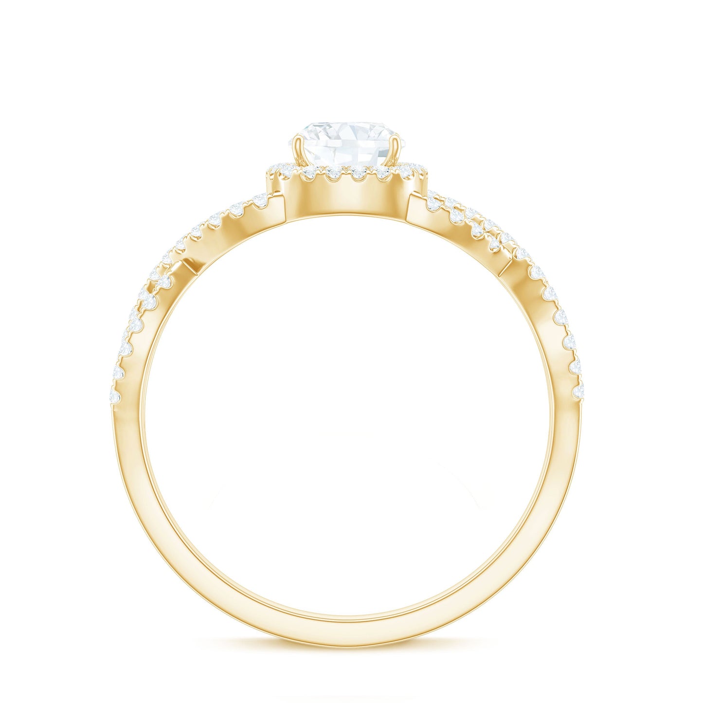 6mm Cushion Cut Moissanite Halo Engagement Ring with Crossover Shank