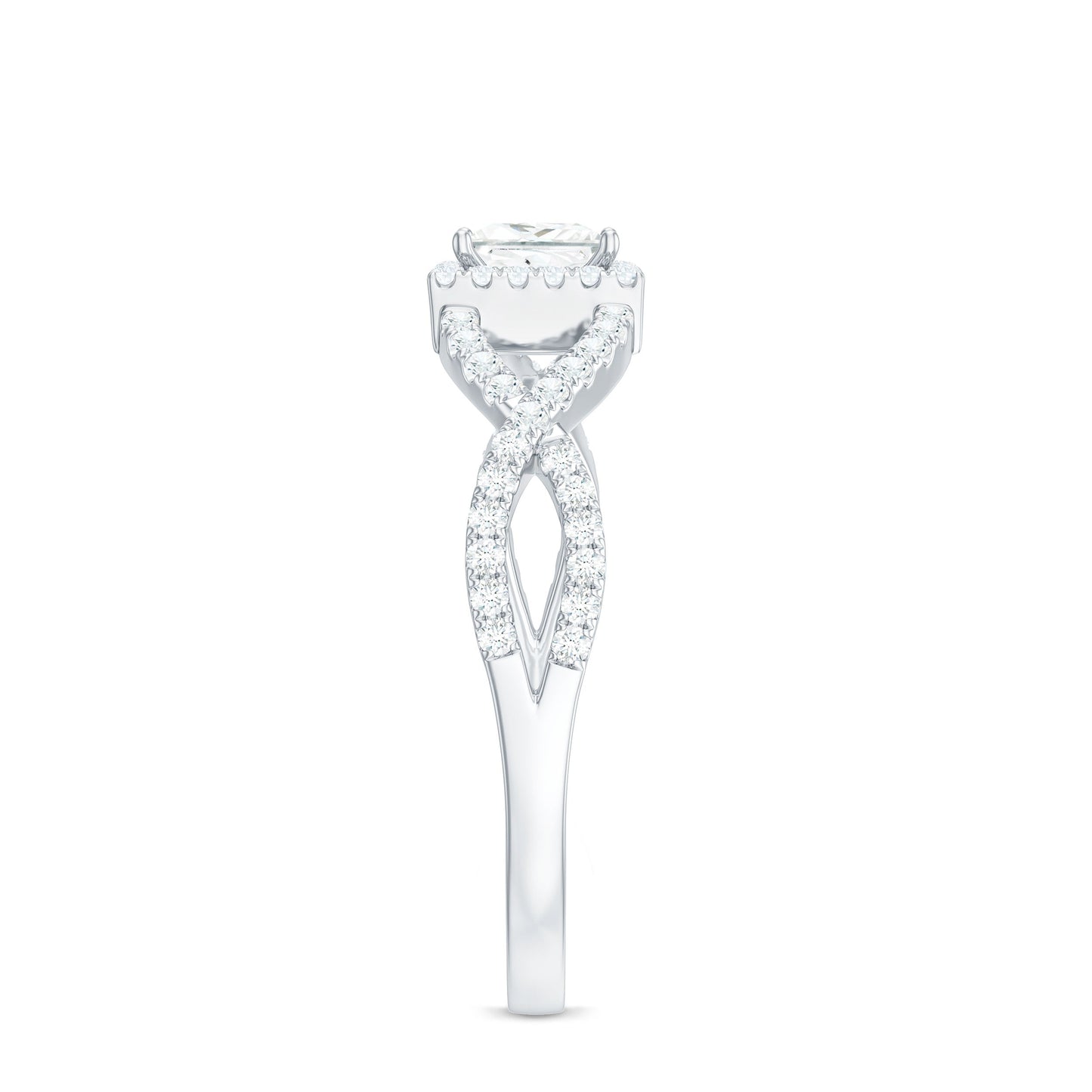 Moissanite 4mm Square Cut Engagement Ring with Crossover Shank