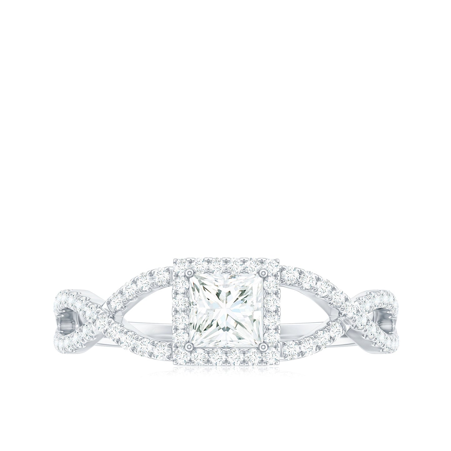 Moissanite 4mm Square Cut Engagement Ring with Crossover Shank