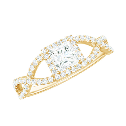 Moissanite 4mm Square Cut Engagement Ring with Crossover Shank