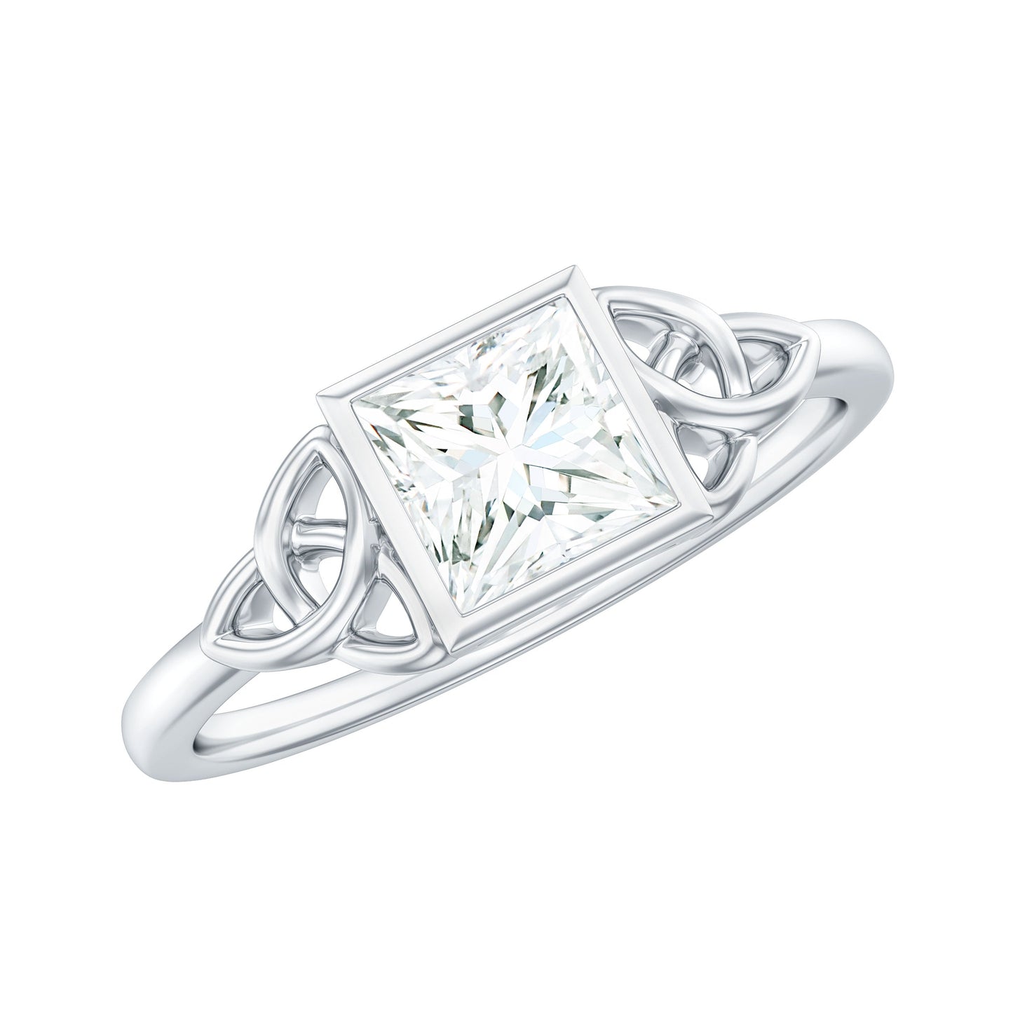 5x5mm Princess Cut Certified Moissanite Solitaire Ring with Celtic Knot Style