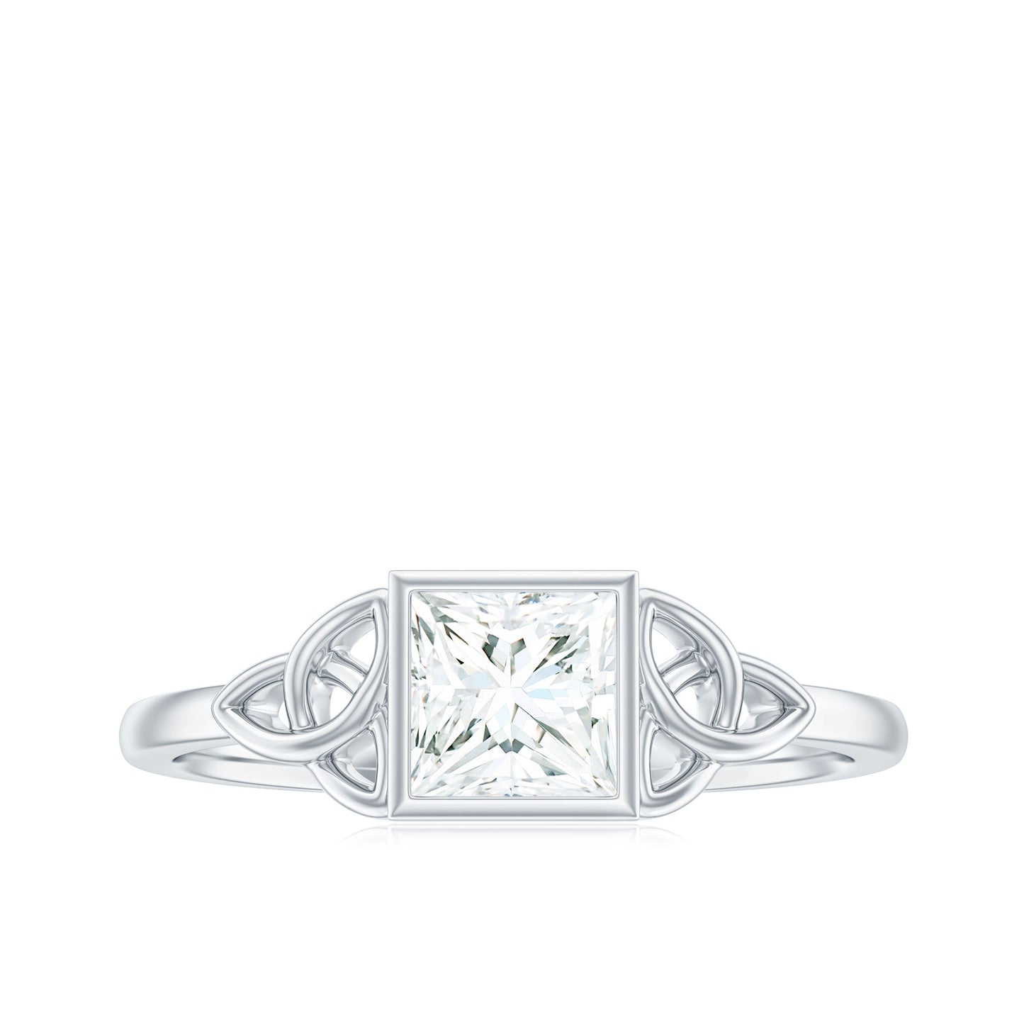 5x5mm Princess Cut Certified Moissanite Solitaire Ring with Celtic Knot Style