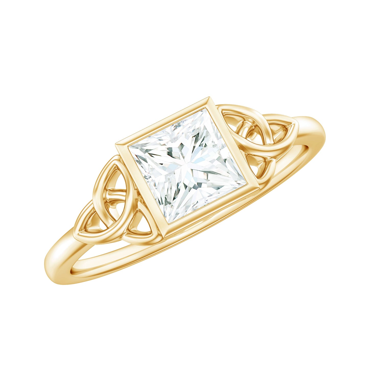 5x5mm Princess Cut Certified Moissanite Solitaire Ring with Celtic Knot Style