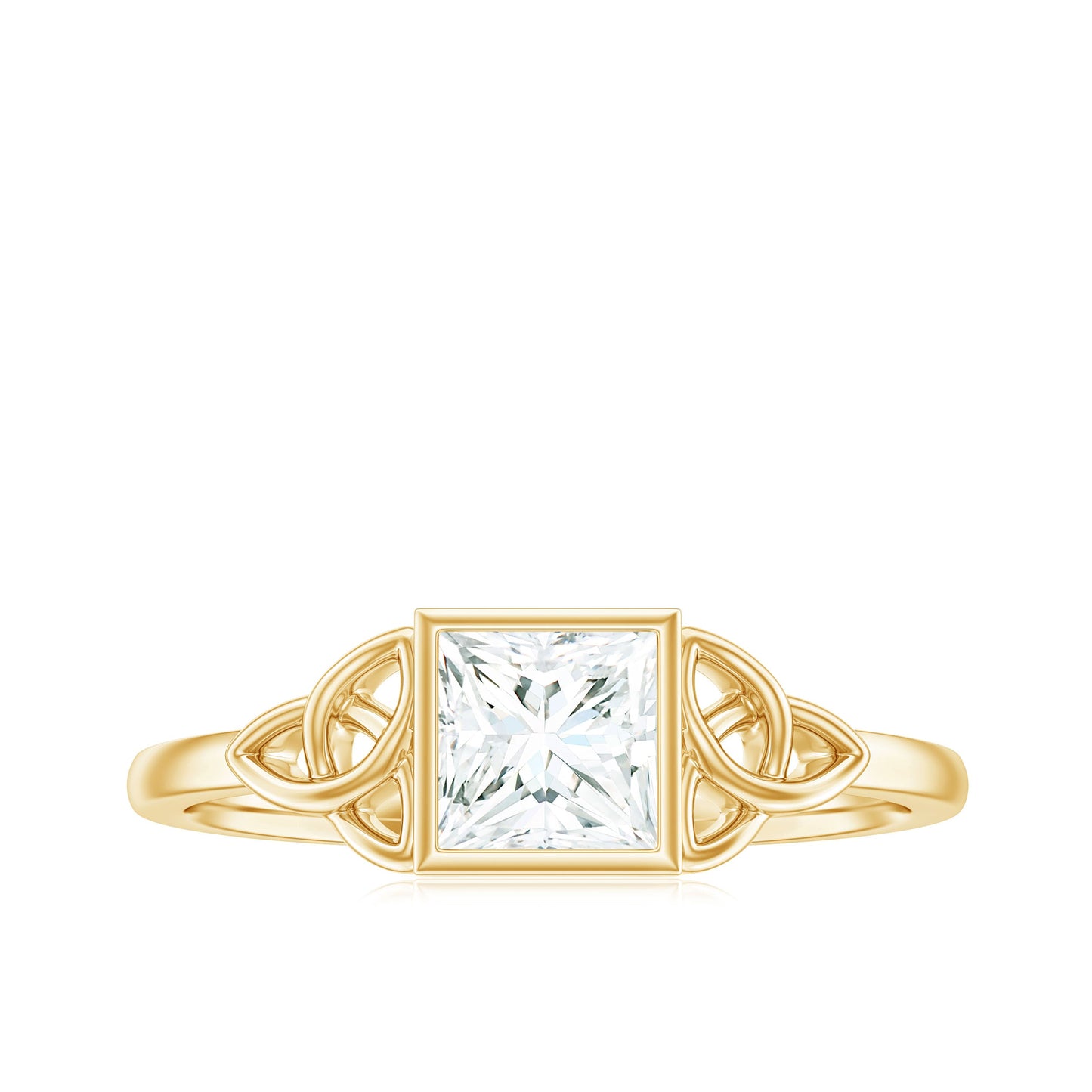 5x5mm Princess Cut Certified Moissanite Solitaire Ring with Celtic Knot Style