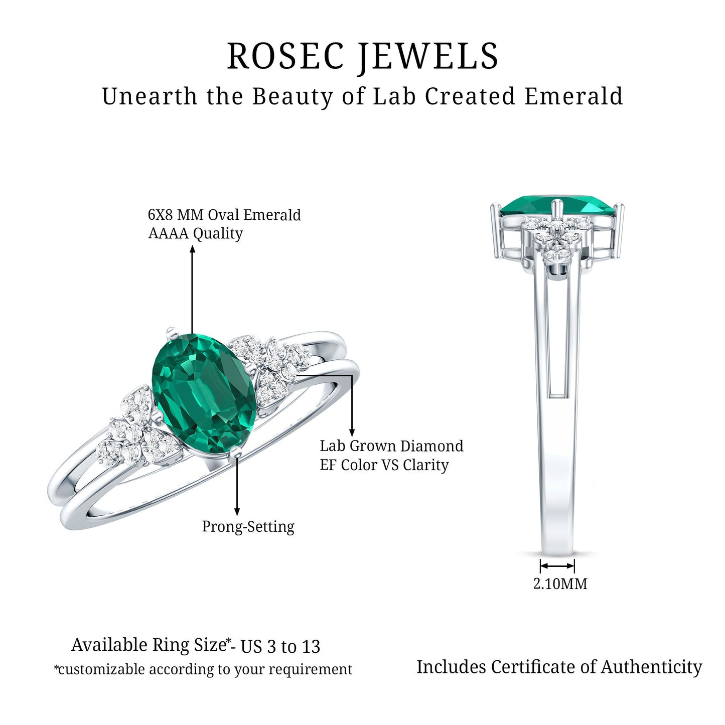 Designer Lab Grown Emerald Engagement Ring