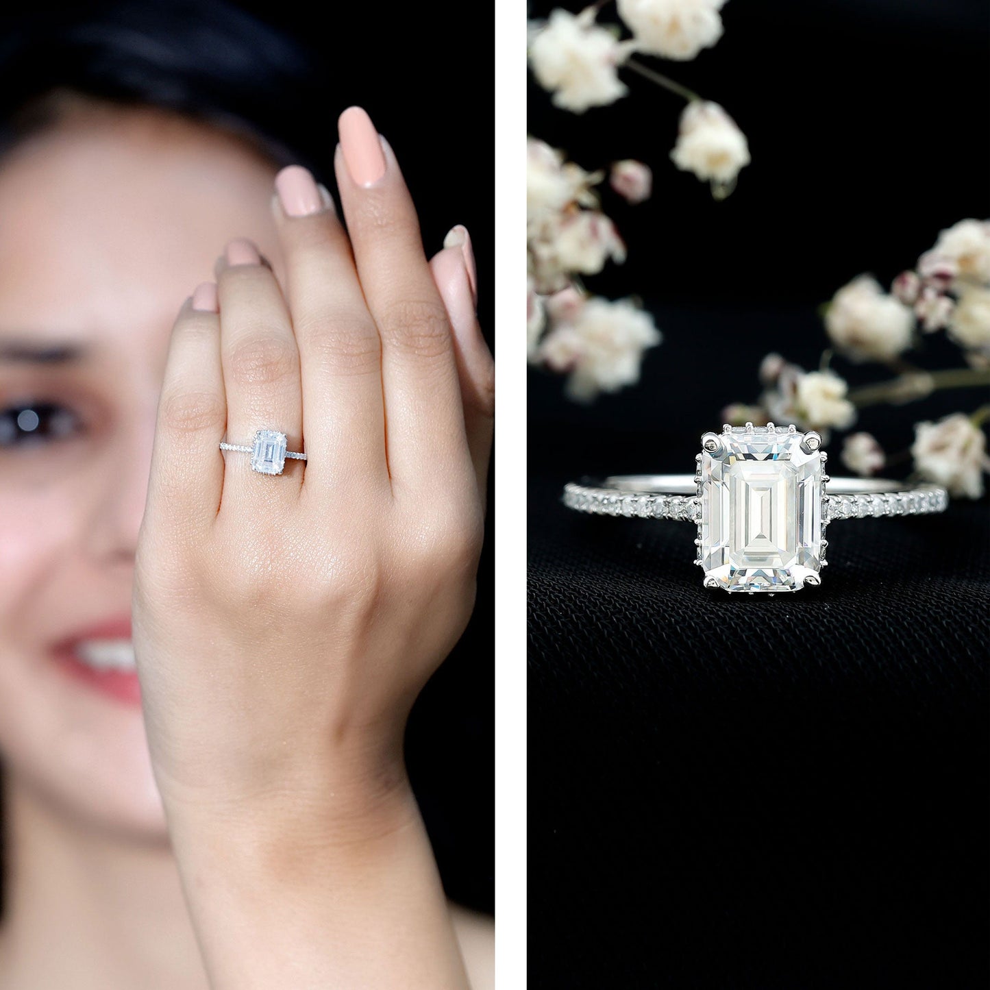 Certified 1.87 Carat Moissanite Emerald Cut Engagement Ring For Women