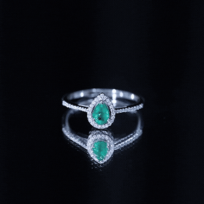 Certified Emerald Teardrop Engagement Ring with Moissanite Halo