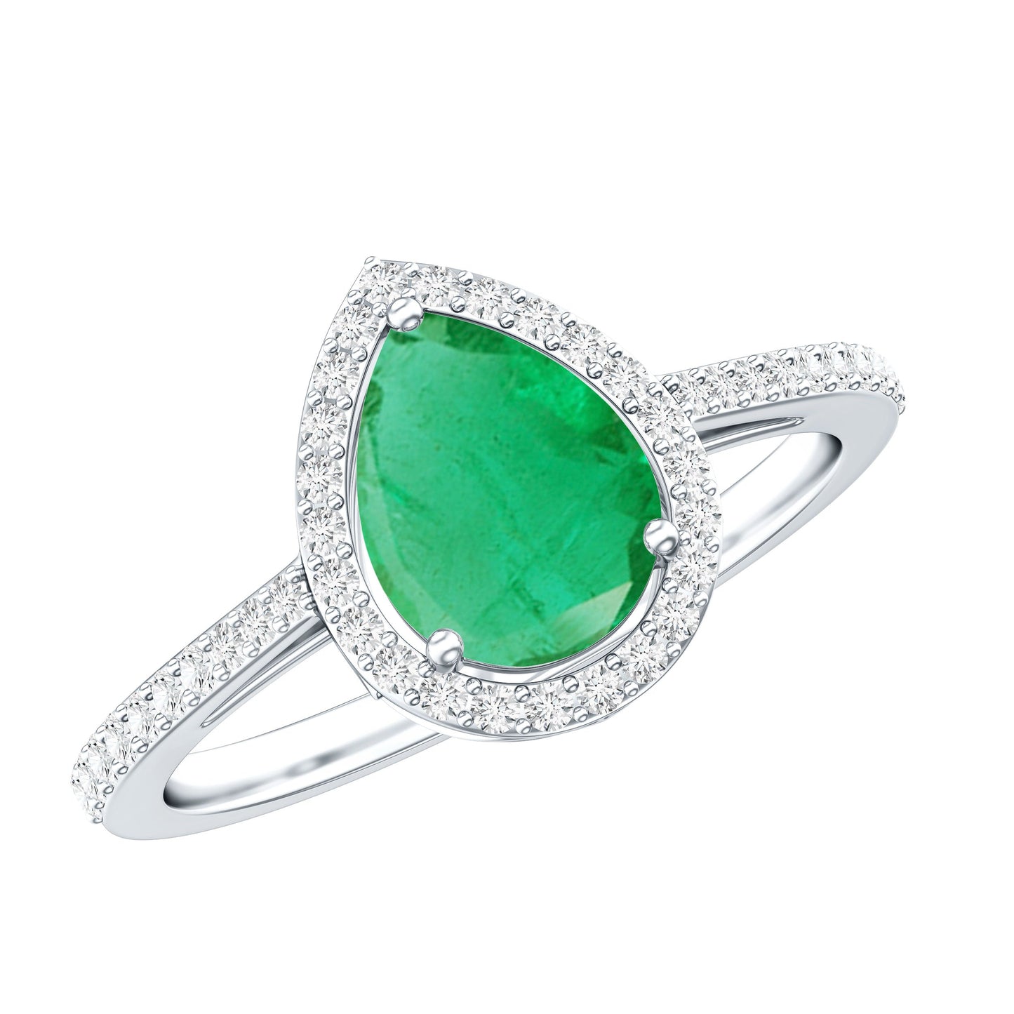 Certified Emerald Teardrop Engagement Ring with Moissanite Halo