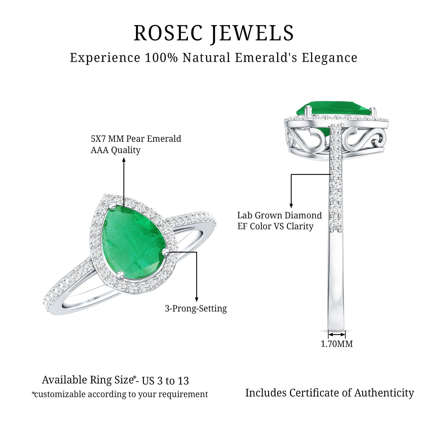 Certified Emerald Teardrop Engagement Ring with Moissanite Halo