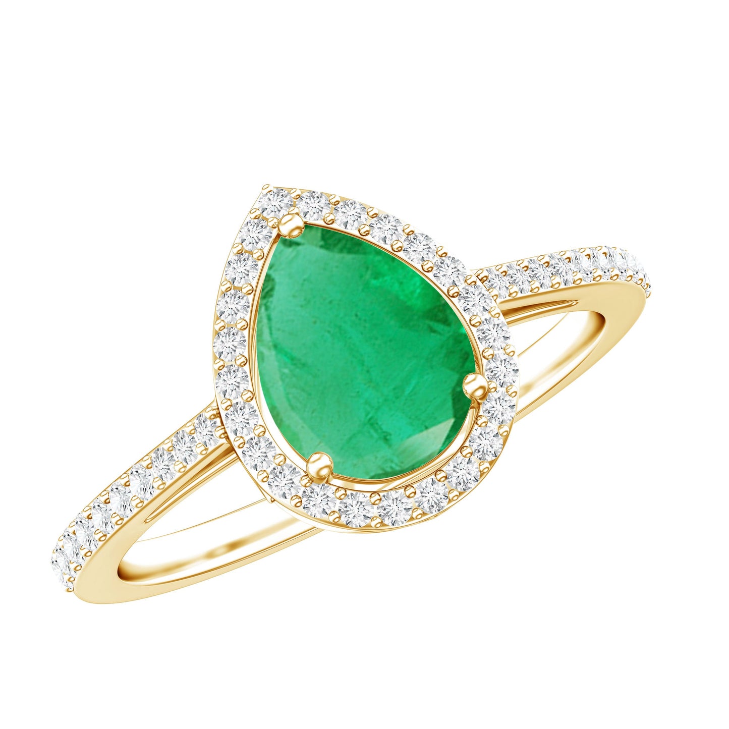 Certified Emerald Teardrop Engagement Ring with Moissanite Halo