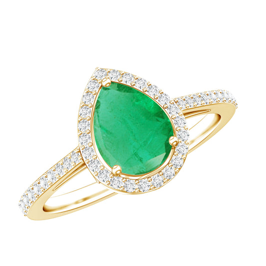 Certified Emerald Teardrop Engagement Ring with Moissanite Halo