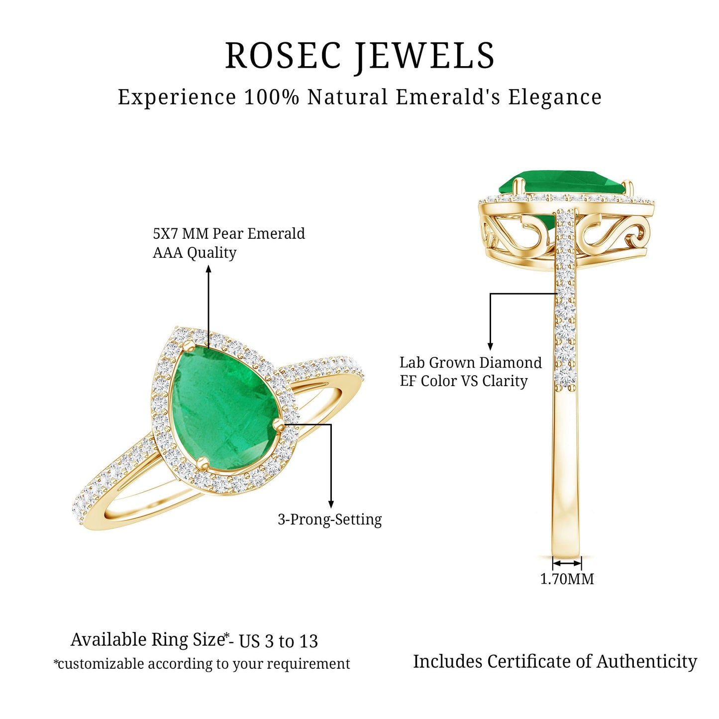 Certified Emerald Teardrop Engagement Ring with Moissanite Halo