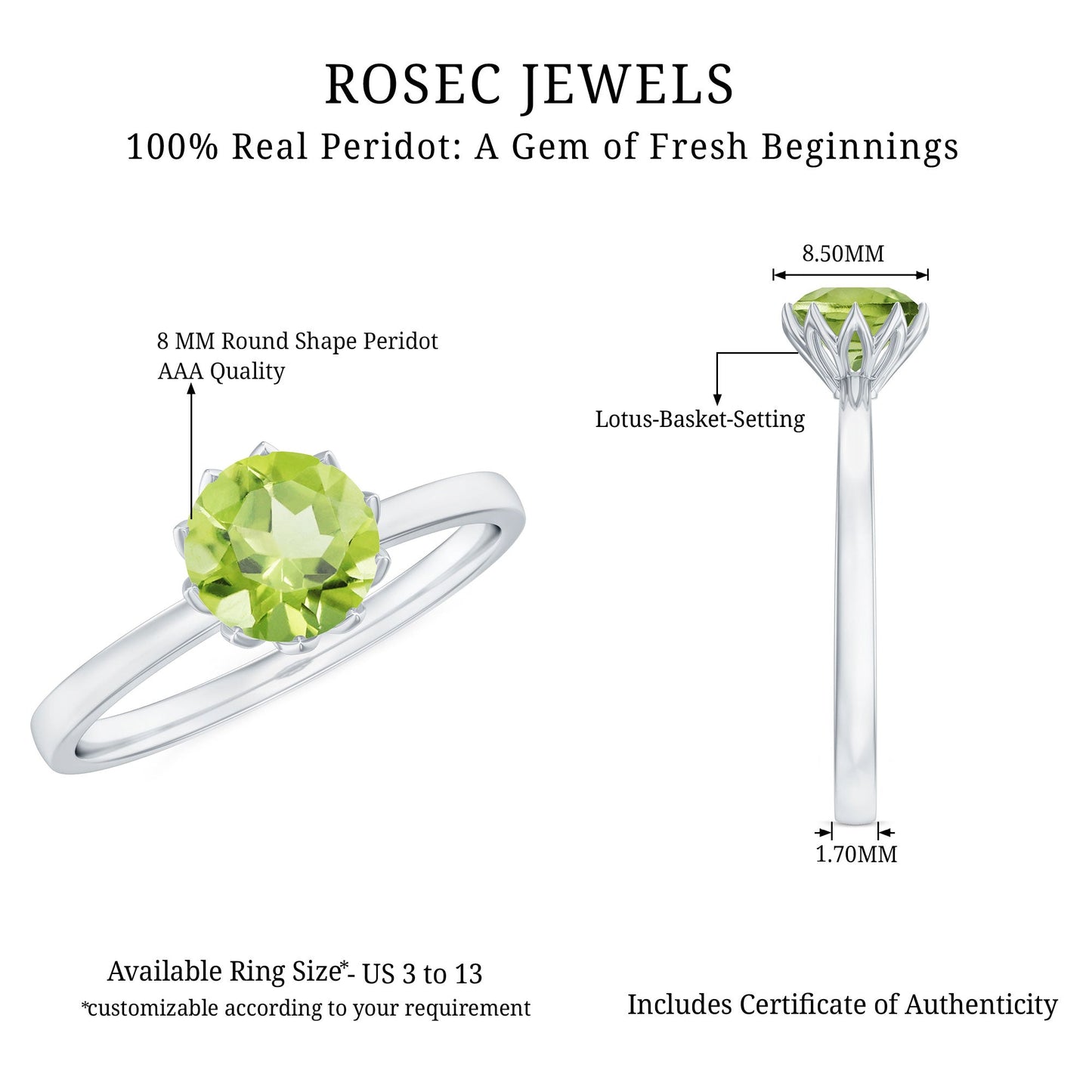 Genuine 2 Carat Peridot Engagement Ring in Lotus Basket Setting