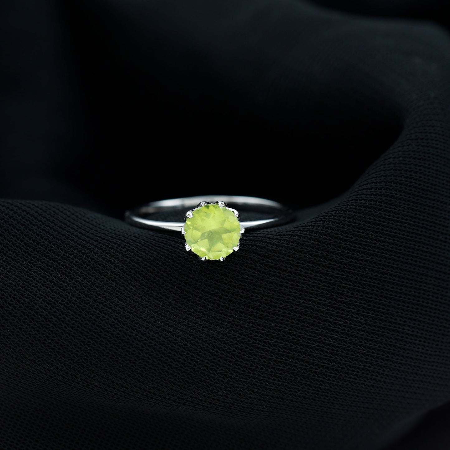 Genuine 2 Carat Peridot Engagement Ring in Lotus Basket Setting