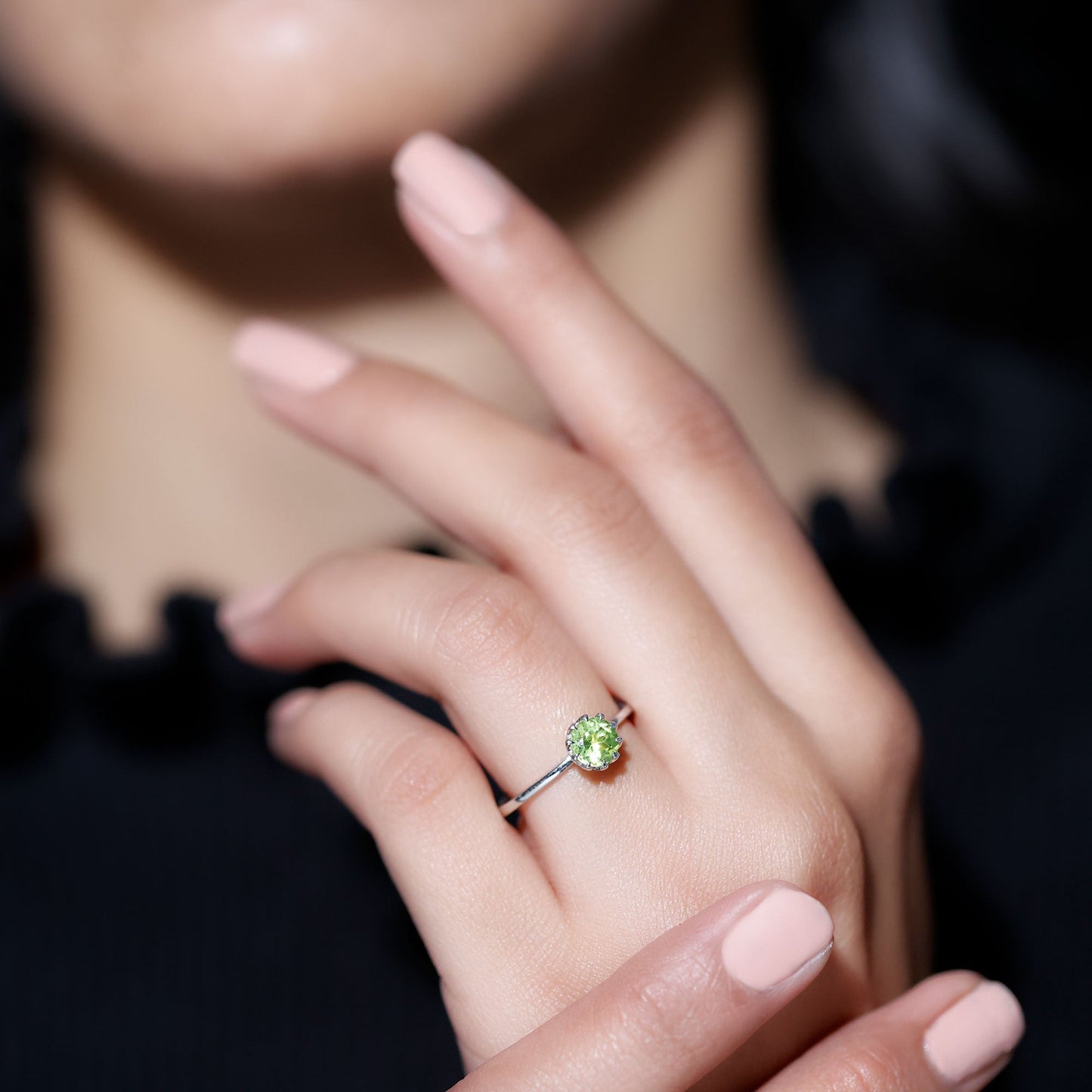 Genuine 2 Carat Peridot Engagement Ring in Lotus Basket Setting