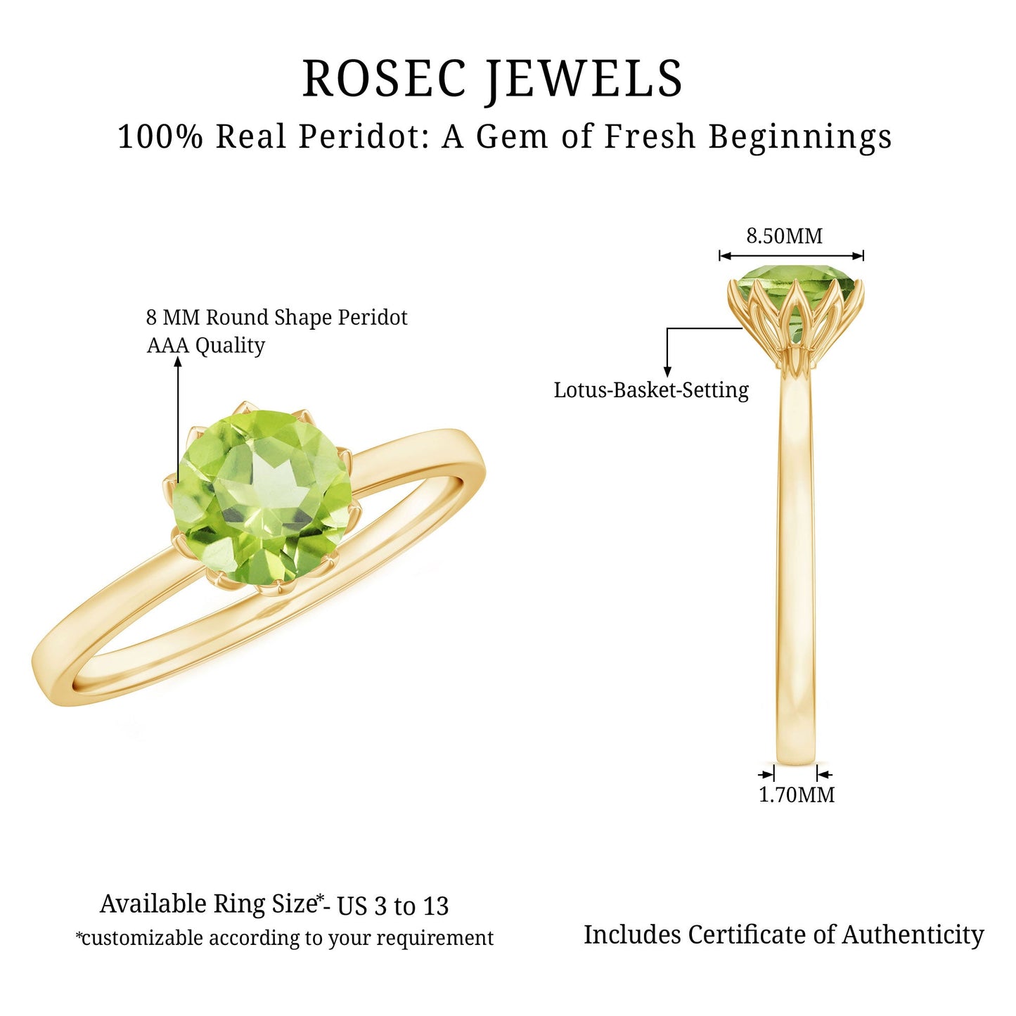 Genuine 2 Carat Peridot Engagement Ring in Lotus Basket Setting