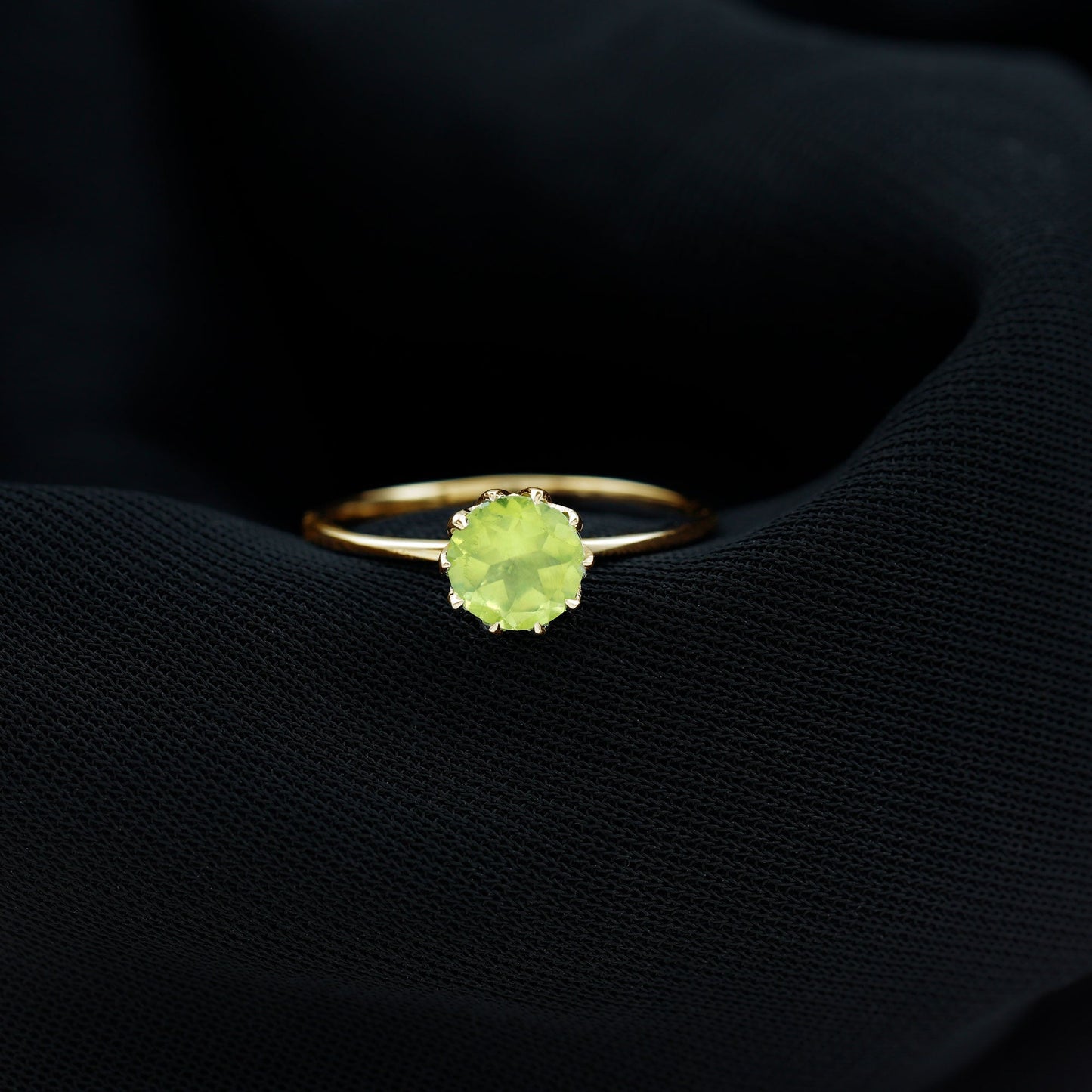 Genuine 2 Carat Peridot Engagement Ring in Lotus Basket Setting