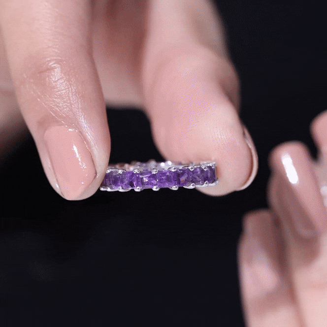 2.5 Carat Princess Cut Real Amethyst Full Eternity Band Ring