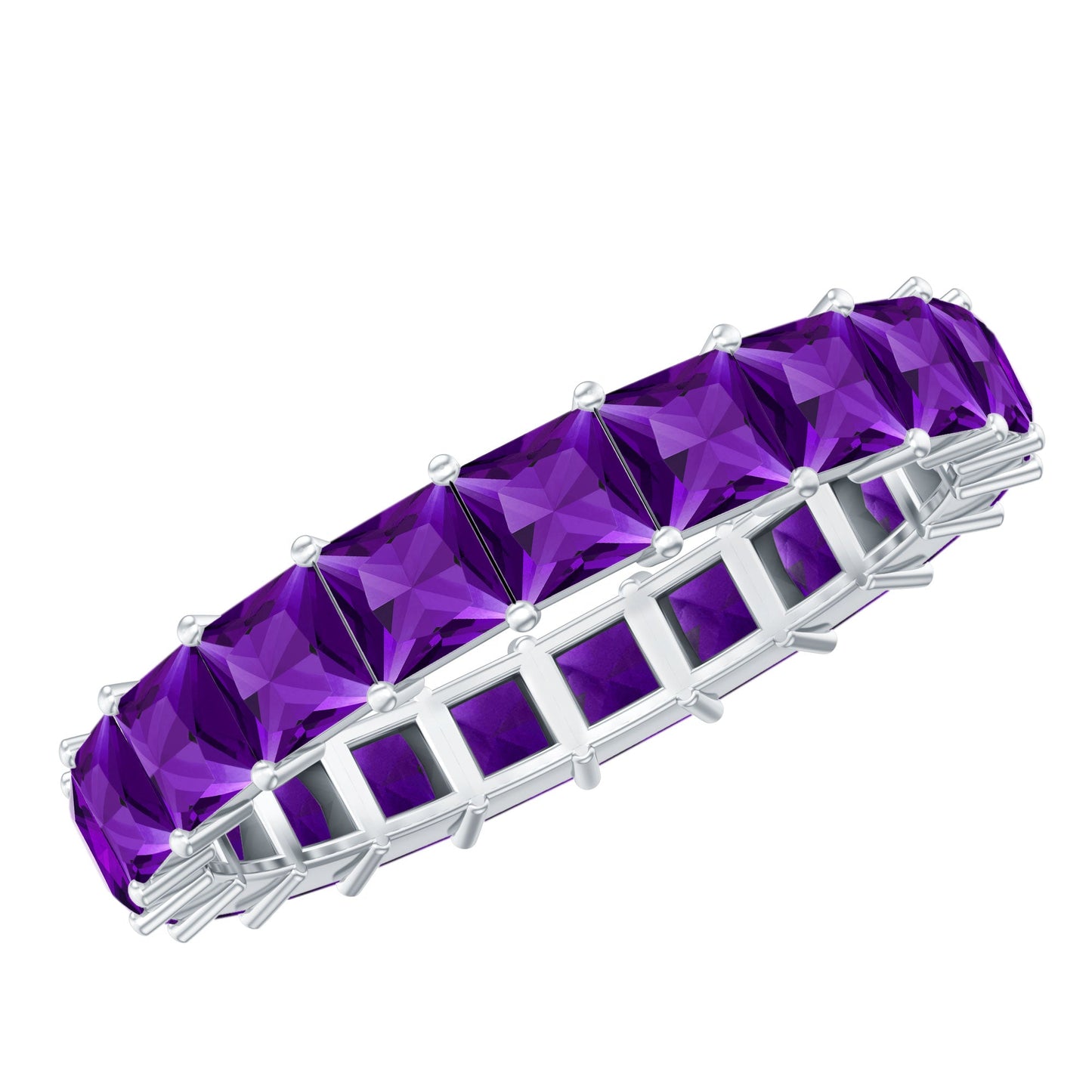 2.5 Carat Princess Cut Real Amethyst Full Eternity Band Ring