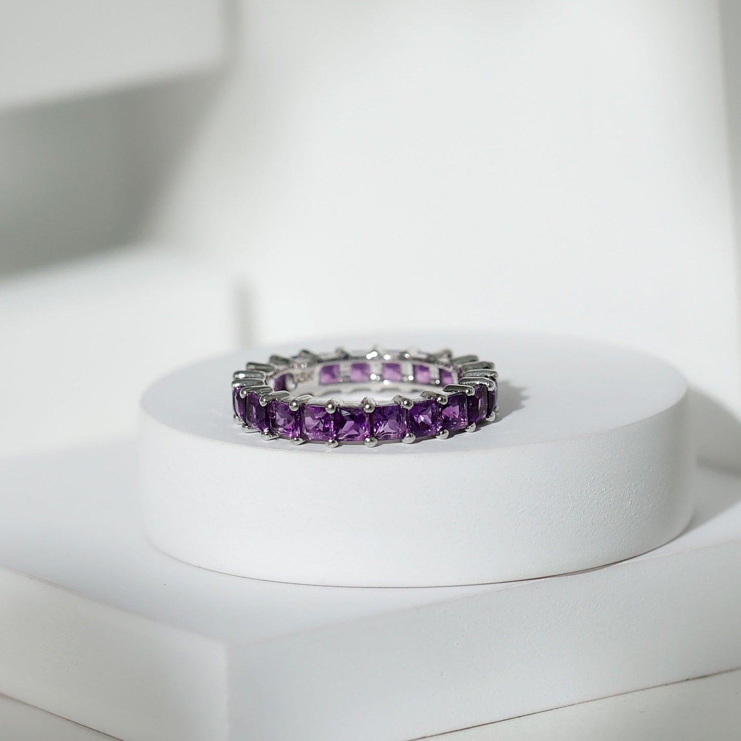 2.5 Carat Princess Cut Real Amethyst Full Eternity Band Ring