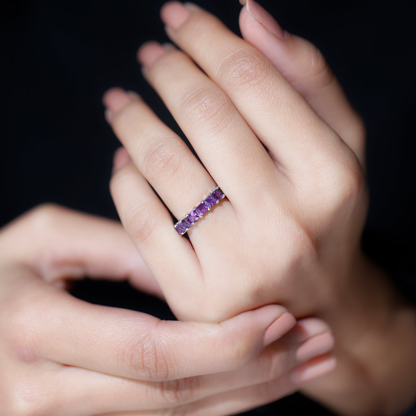 2.5 Carat Princess Cut Real Amethyst Full Eternity Band Ring