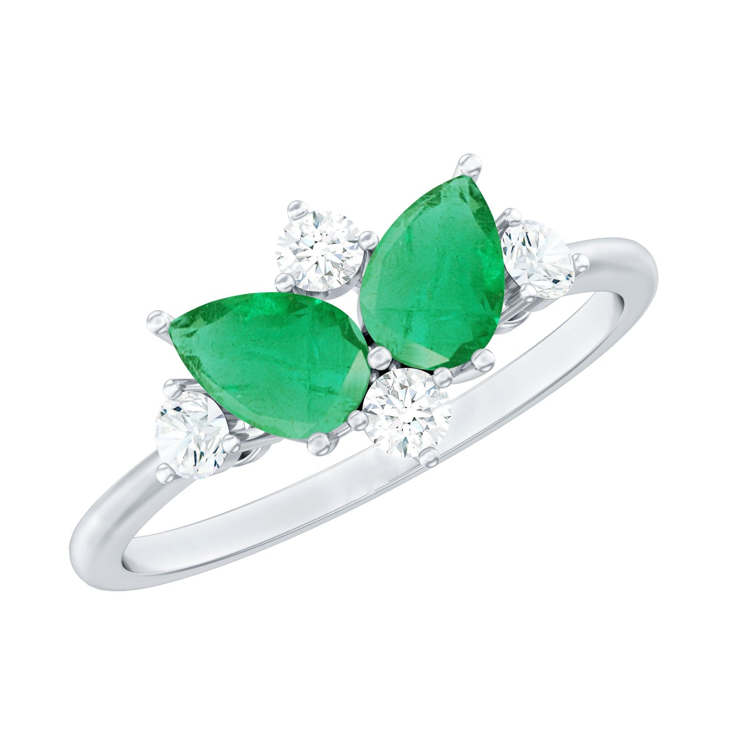 Natural Pear Shape Emerald Toi Et Moi Engagement Ring with Diamond
