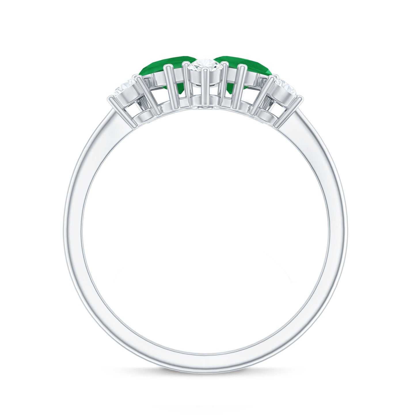 Natural Pear Shape Emerald Toi Et Moi Engagement Ring with Diamond