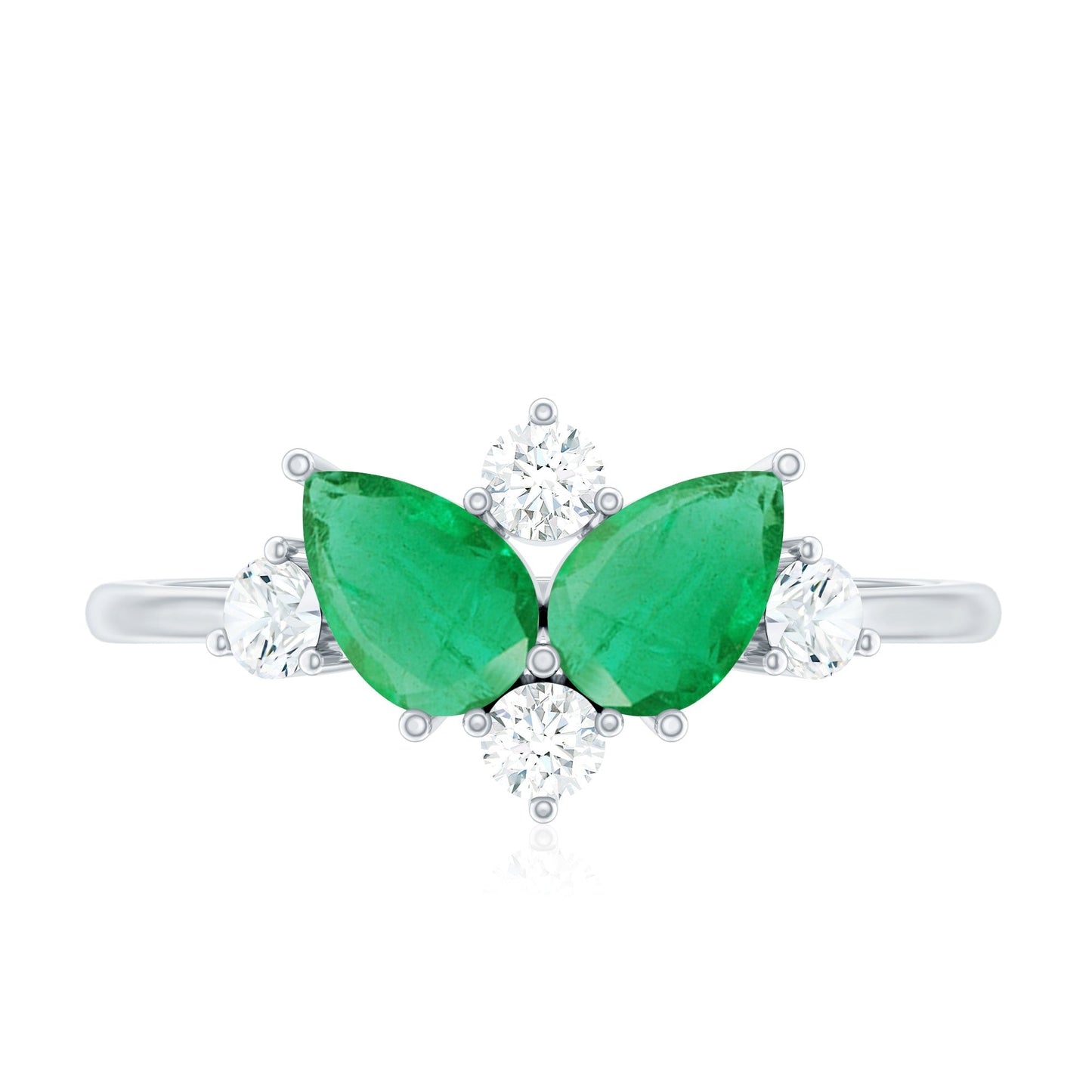 Natural Pear Shape Emerald Toi Et Moi Engagement Ring with Diamond