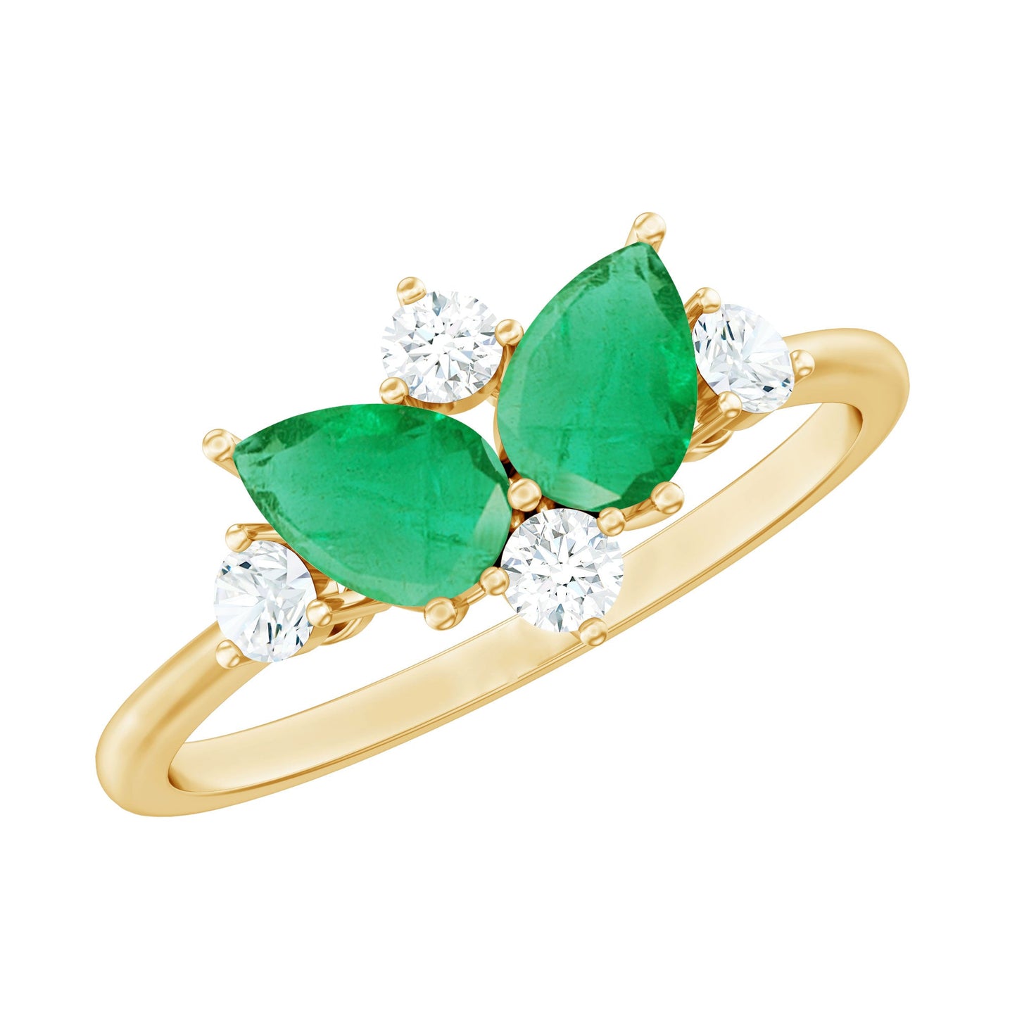 Natural Pear Shape Emerald Toi Et Moi Engagement Ring with Diamond