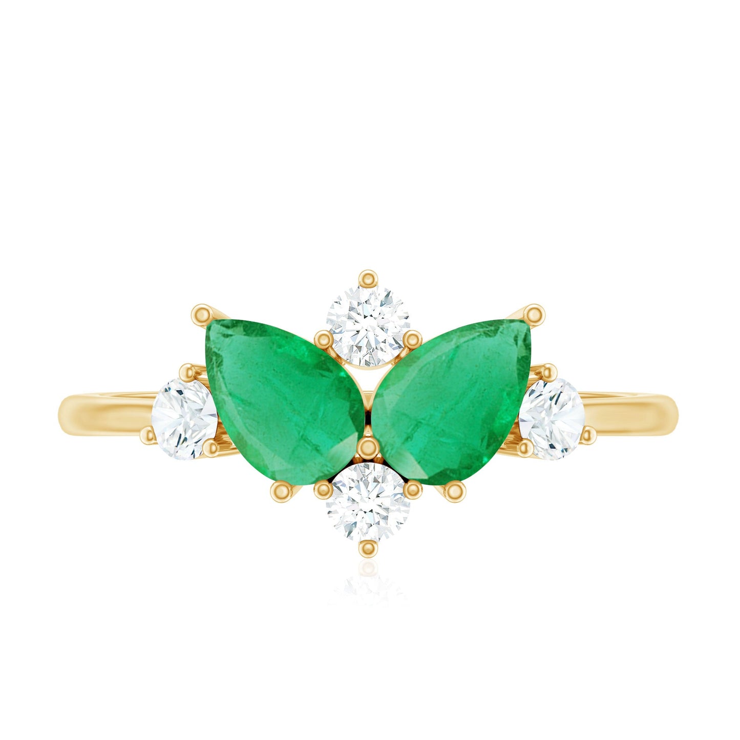 Natural Pear Shape Emerald Toi Et Moi Engagement Ring with Diamond