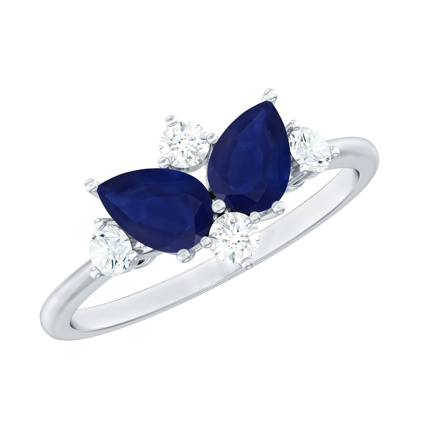 Pear Shape Blue Sapphire and Diamond Cluster Promise Ring