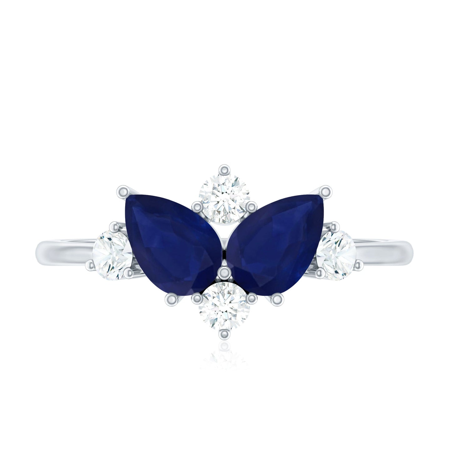 Pear Shape Blue Sapphire and Diamond Cluster Promise Ring